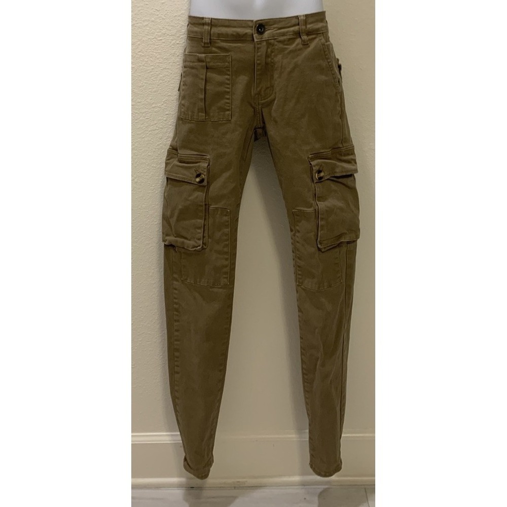 Crysp Denim Cargo Pants Taper Leg Tan Color Size 28x 30 (B320)